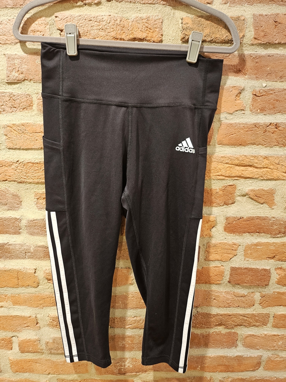 Adidas Black Athletic Capri Leggings with White Stripes